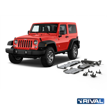Juego de protecciones (Motor, Caja de cambios, Caja de transferencia, Tubo de escape, Depósito de combustible, Brazos delanteros y traseros) Jeep Wrangler 2017-2021; 2 l. / gasolina; 3,6 l. / gasolina